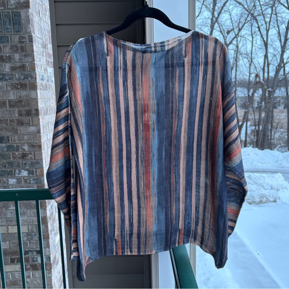 🆕 M Collection Made in Italy Striped Knit Top Blue Orange Mesh Size M Casual - Picture 4 of 17